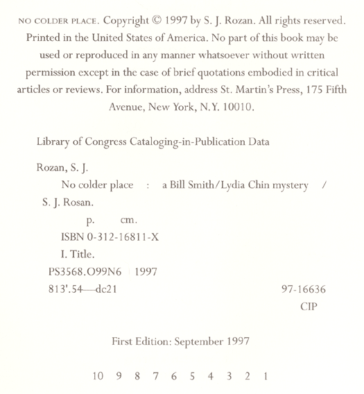 No Colder Place Copyright Page