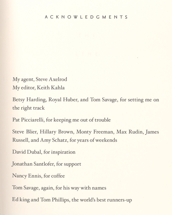 On The Line Acknowledgment Page