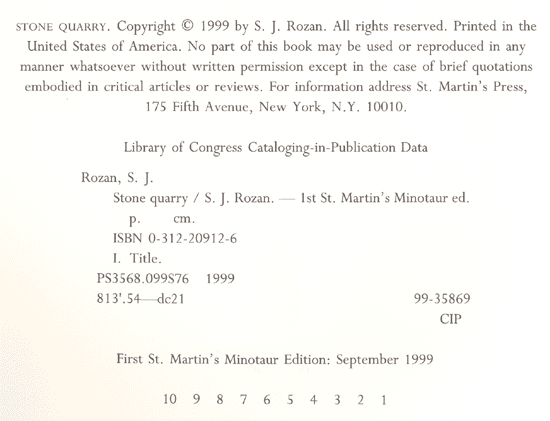 Stone Quarry Copyright Page