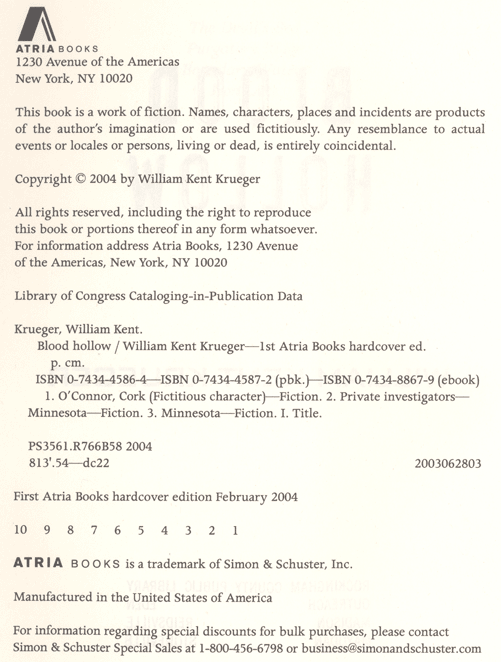Blood Hollow Copyright Page